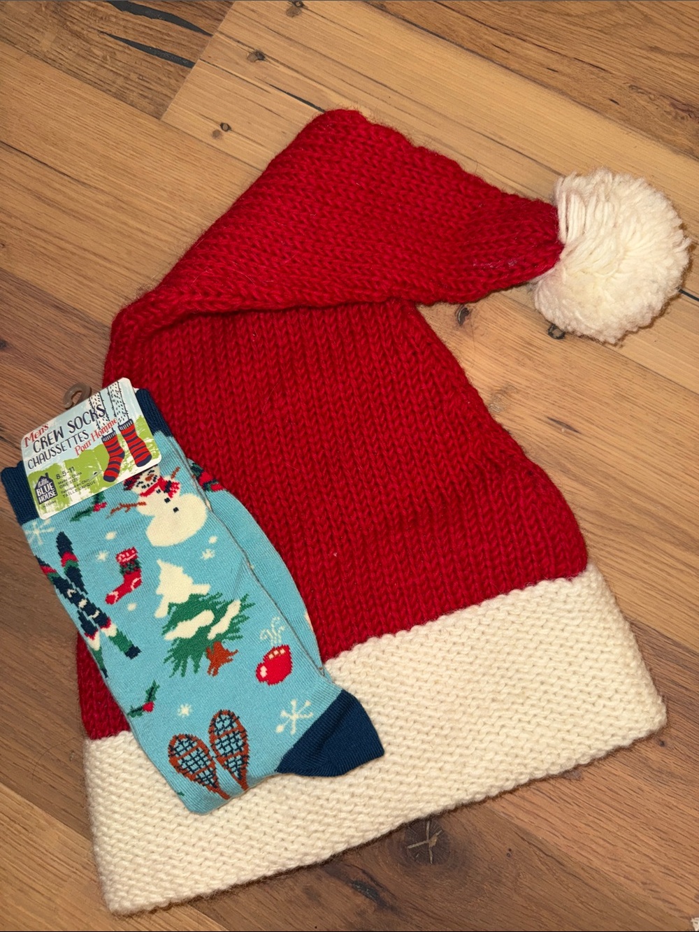Holiday Knit Hat & Blue Snowman Socks